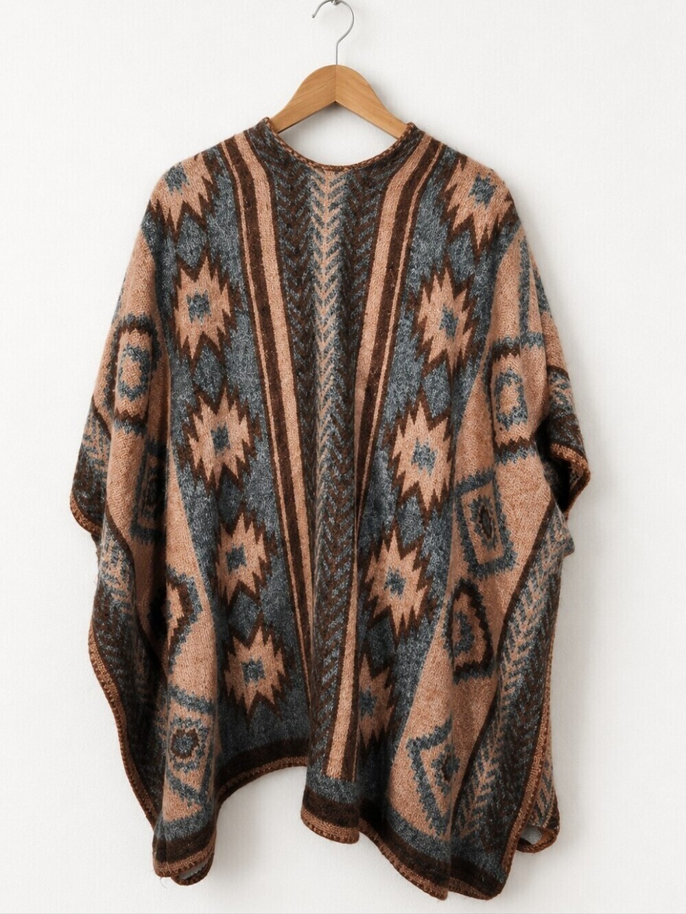 Aztec Open-Front Poncho in Rust and Gray - Picture 3 of 8